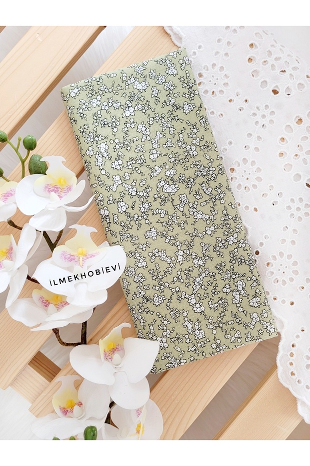 Poplin Fabric Soft Floral Patterned Green 100% Cotton 50X170Cm (1Pc)