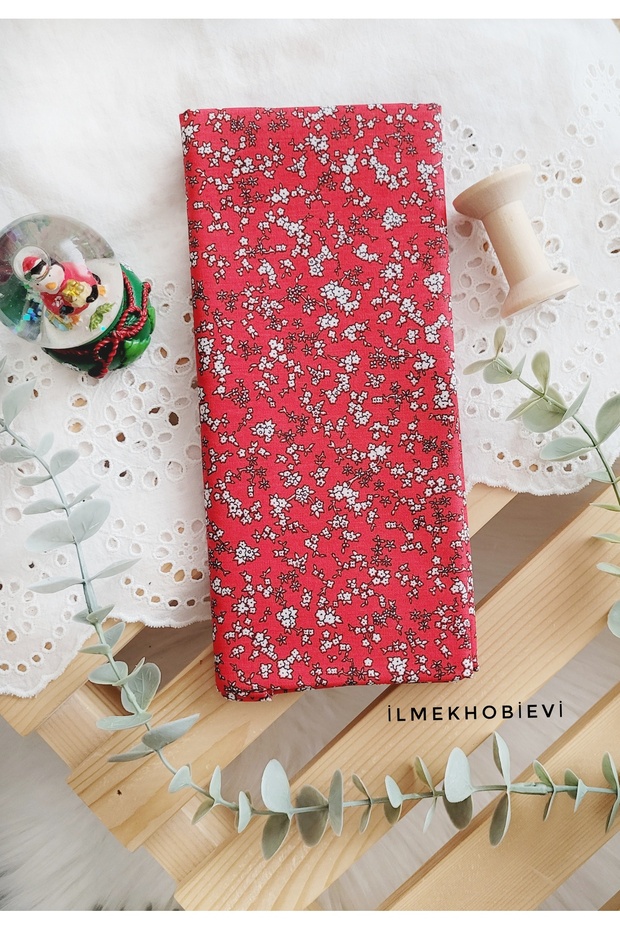Poplin Fabric Soft Floral Pattern Red 100% Cotton 50X170Cm (1Pcs)