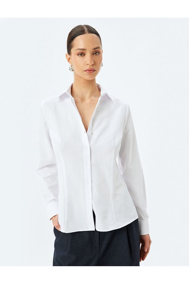 Regular Fit Uzun Kollu Klasik Yaka Poplin Gömlek - 3