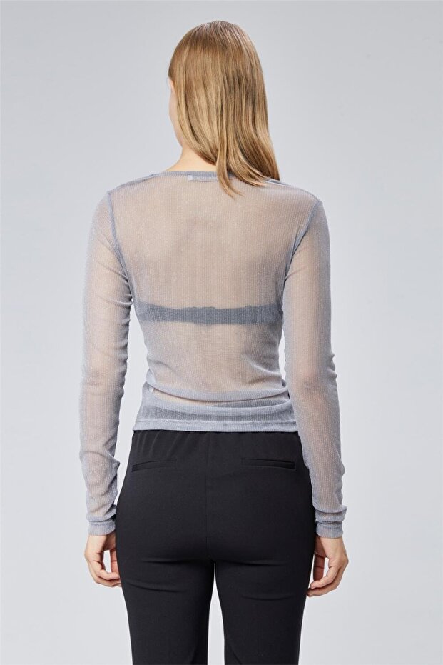 Simli Göğüs Drapeli Bluz - 4