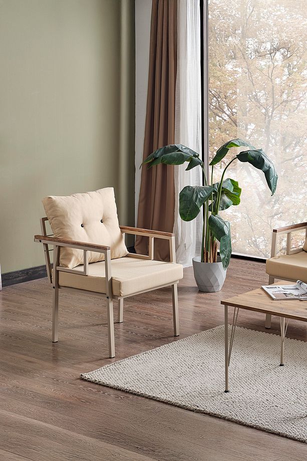 Saye Metal Bahçe Balkon Oturma Takımı 2+1+1+Orta Sehpa Cappuccino - 4