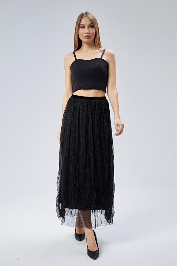 Tül Mini Simli Etek - 1