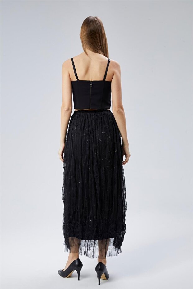 Tül Mini Simli Etek - 4