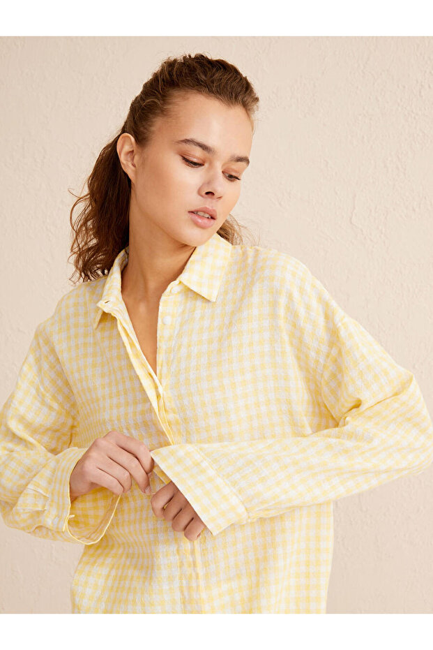 Kadın Oversize Ekoseli Gömlek - 2