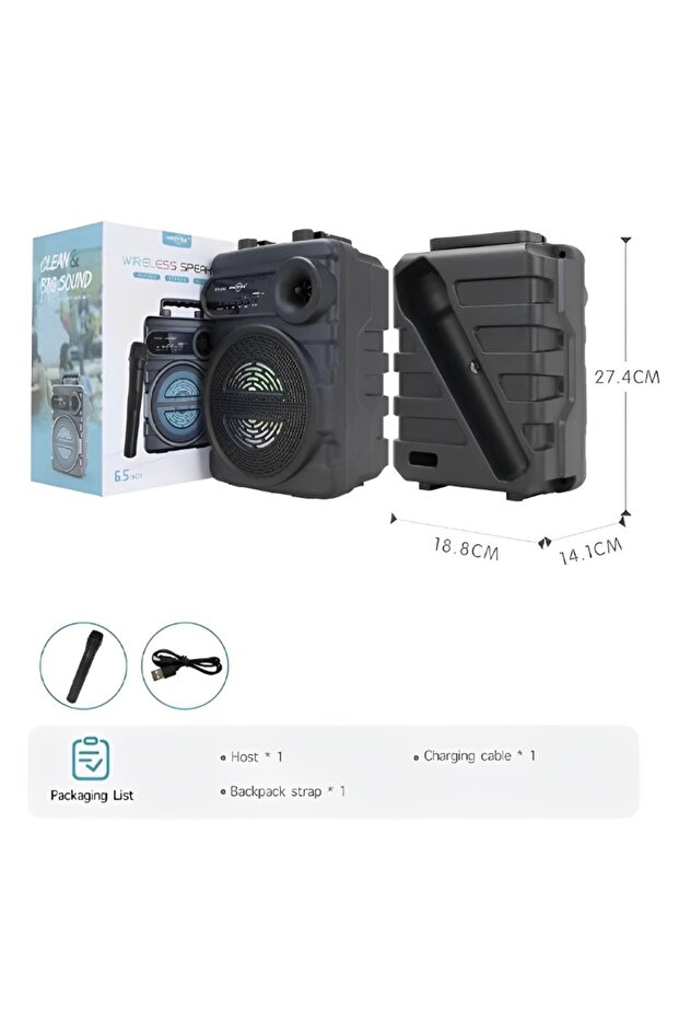 KABLOSUZ MİKROFONLU BLUETOOTH HOPARLÖR ŞARJLI TAŞINABİLİR SPEAKER SD KART USB GİRİŞLİ - 4