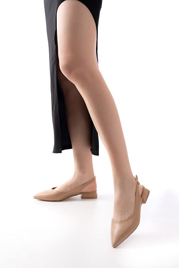 Dion Nude (3 cm Heels) Pointed Toe Heeled Ballerinas