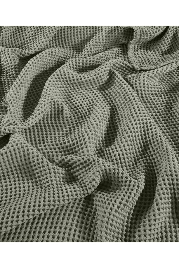 Adaçayı Yeşil %100 Pamuk Waffle Tek Kişilik Saçaksız Yatak Örtüsü 160x240 Cm - 4
