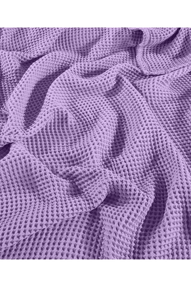 Lila %100 Pamuk Waffle Tek Kişilik Saçaksız Yatak Örtüsü 160x240 Cm - 4