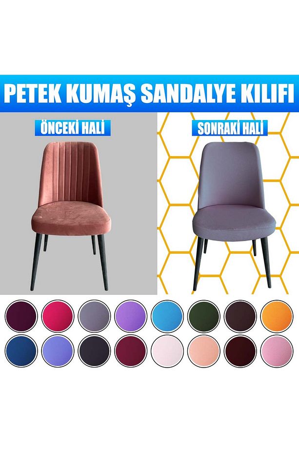 6 Adet Petek Kumaş Gül Tipi Sandalye Kılıfı & Sandalye Örtüsü Seti - 6