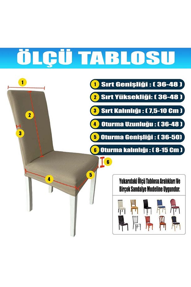 6 Adet Fransız Pamuklu Kumaş Salon Tipi Sandalye Kılıfı & Sandalye Örtüsü Seti - 7