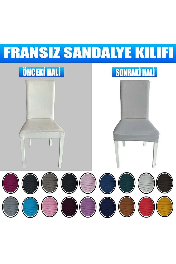 6 Adet Fransız Pamuklu Kumaş Salon Tipi Sandalye Kılıfı & Sandalye Örtüsü Seti - 7