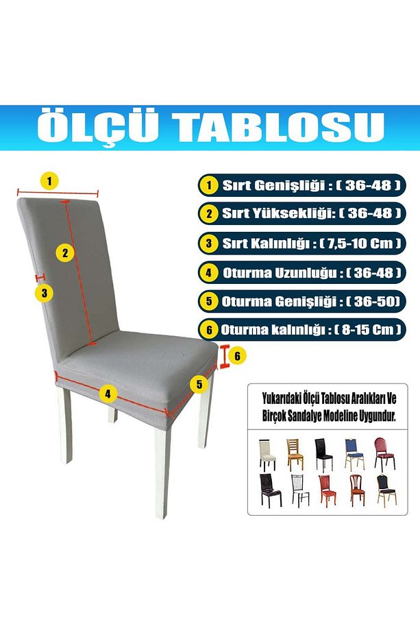 6 Adet Fransız Pamuklu Kumaş Salon Tipi Sandalye Kılıfı & Sandalye Örtüsü Seti - 8