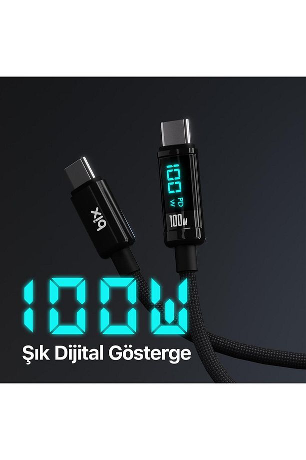 Type-c To Type-c 100w 480mbps E-marker Çipli Led Dijital Ekranlı Şarj Ve Data Kablosu 1 Metre Si - 3