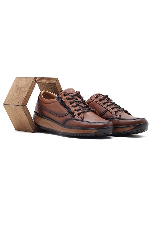 Genuine Leather Men's Casual Walking Shoes - 1655 Tan