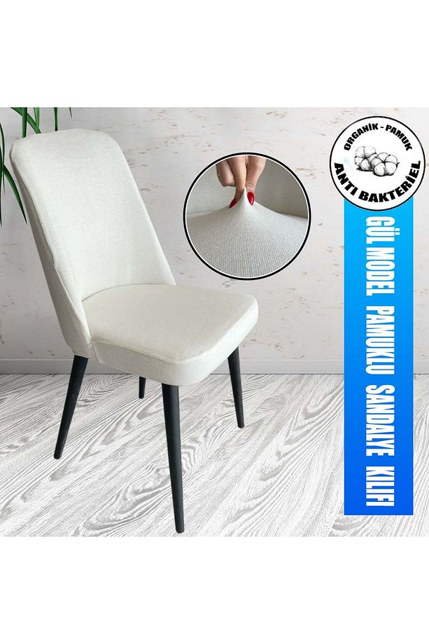 6 Adet Petek Kumaş Gül Tipi Sandalye Kılıfı & Sandalye Örtüsü Seti - 4