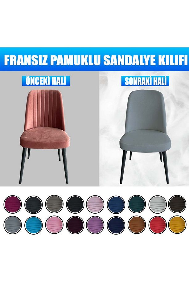 6 Adet Petek Kumaş Gül Tipi Sandalye Kılıfı & Sandalye Örtüsü Seti - 5