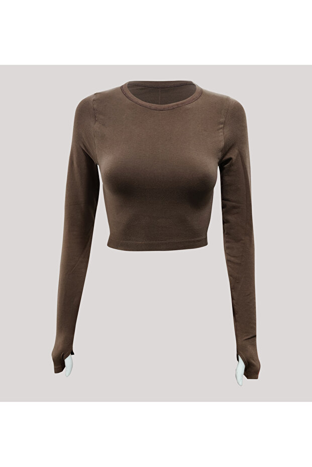 X Cotton Seamless Cotton Flexible Long Sleeve Crop with Finger Snap Detail