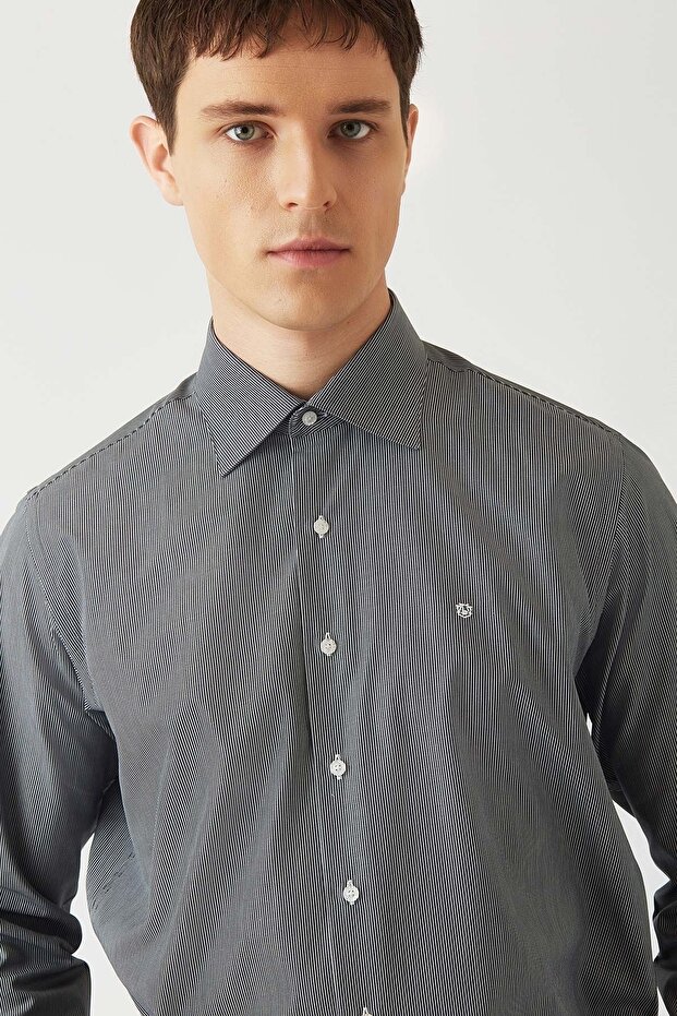 Regular Fit Uzun Kollu Sıyah Klasik Erkek Gömlek - 3