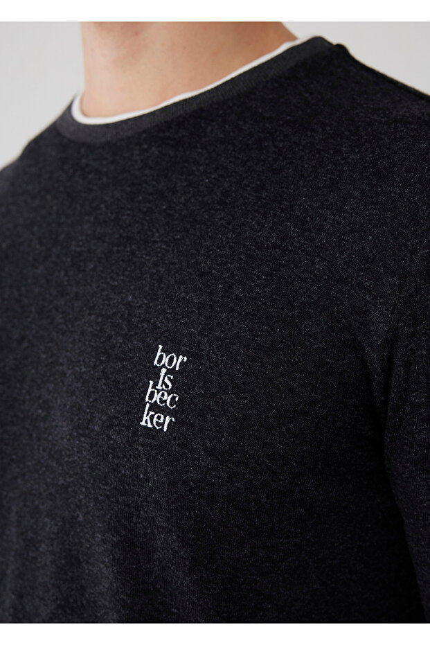 Antrasit Renk Logo Detaylı Örme Sweat - 2