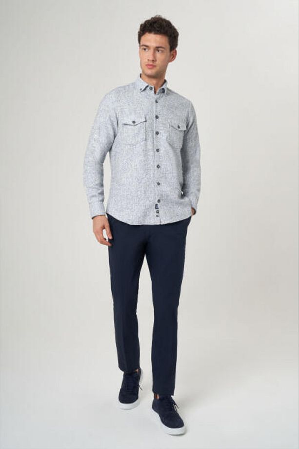 Regular Fit Uzun Kollu Mavi Flanel Erkek Gömlek - 4