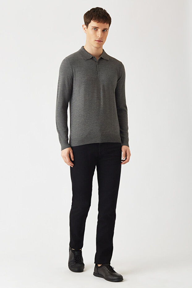 Erkek Basic Polo Yaka Triko Gri - 4