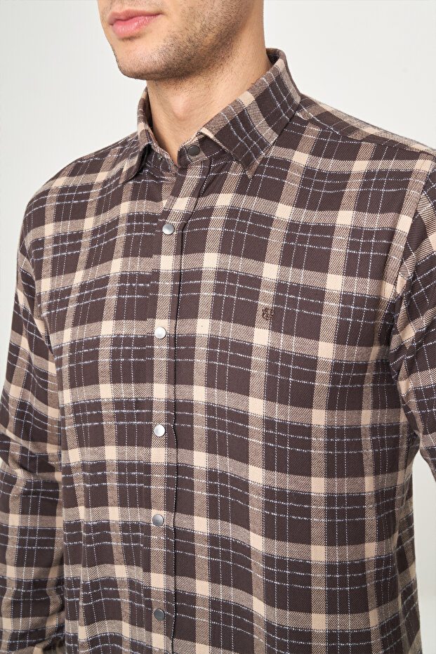Regular Fit Uzun Kollu Kahve Flanel Erkek Gömlek - 3