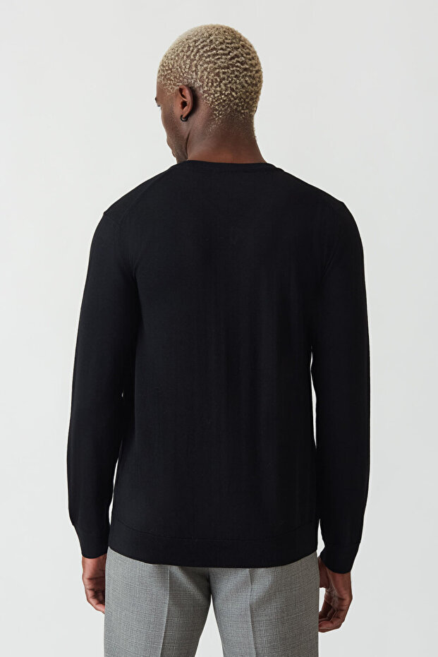 Basic V Yaka Siyah Erkek Triko - 2