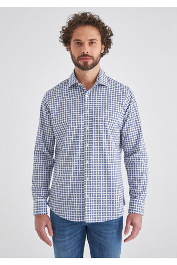 Regular Fit Uzun Kollu Lacivert Spor Erkek Gömlek - 1