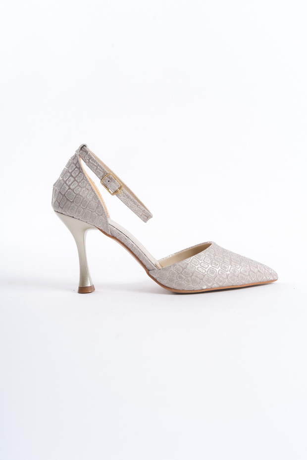 Women's Special Design Ankle Strap Gold Crocodile Evening Dress Heels