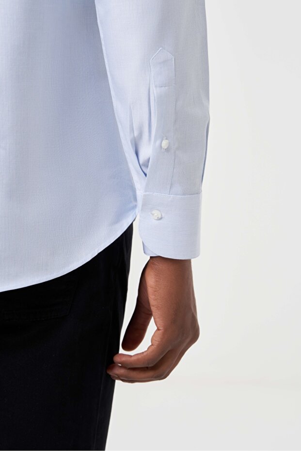 Regular Fit Uzun Kollu Mavi Klasik Erkek Gömlek - 4