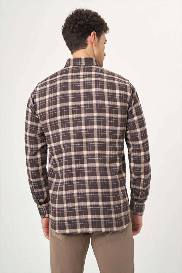 Regular Fit Uzun Kollu Kahve Flanel Erkek Gömlek - 2