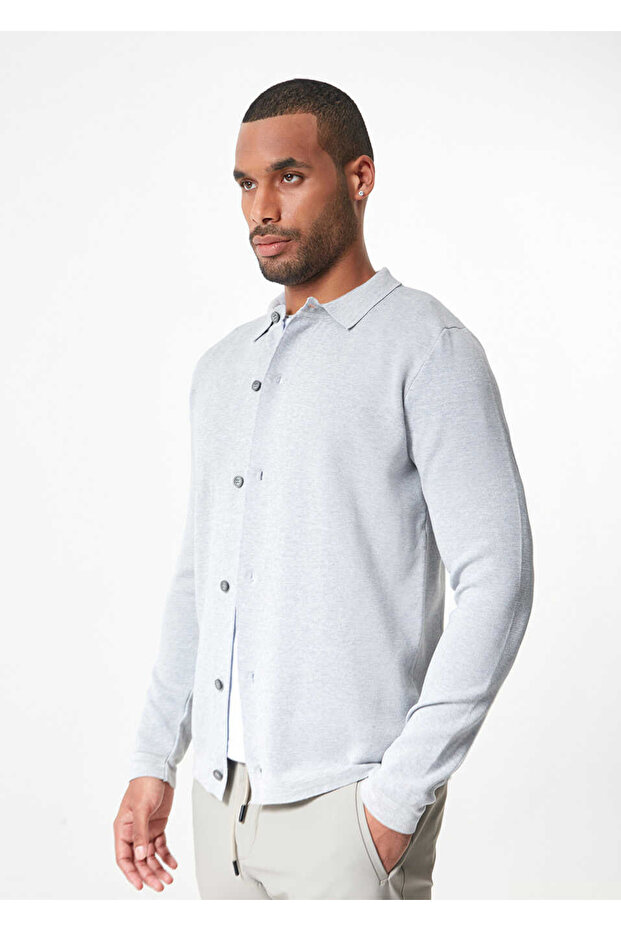 Gri Renk Çelik Örme Triko Hırka - 3