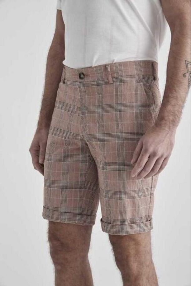 Regular Fit Somon Ekoseli Bermuda Erkek Şort - 1