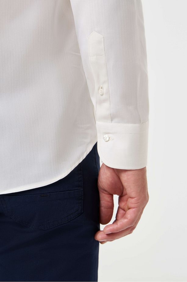 Regular Fit Uzun Kollu Ekru Klasik Erkek Gömlek - 4