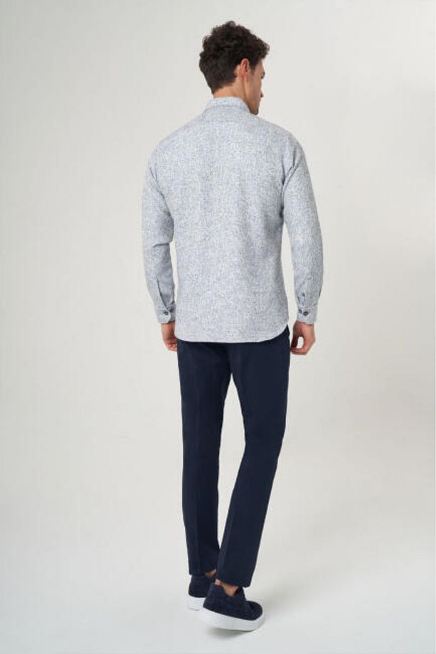 Regular Fit Uzun Kollu Mavi Flanel Erkek Gömlek - 2