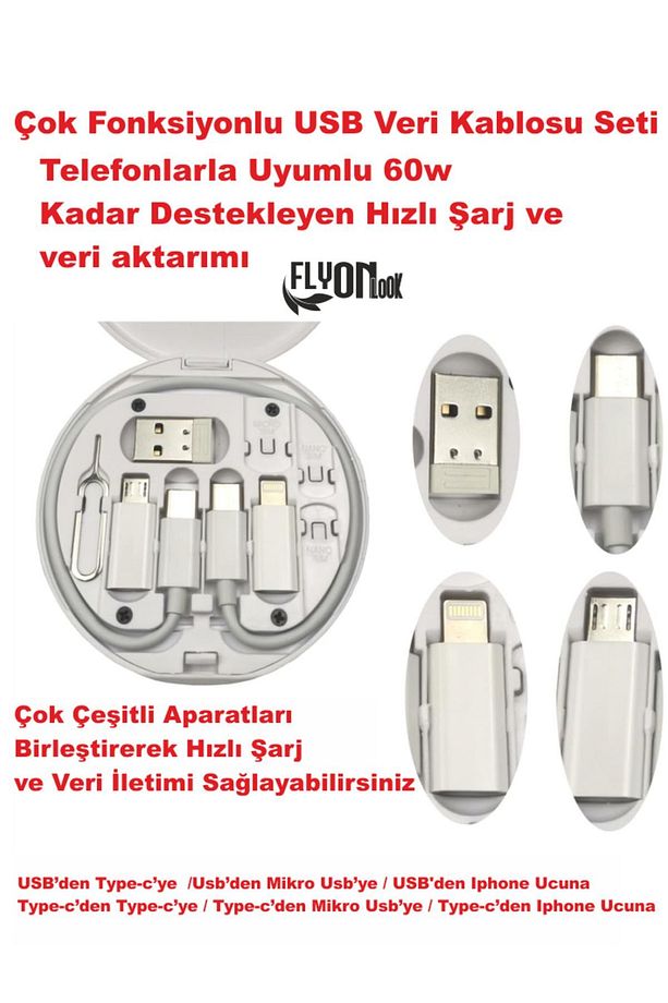 Çoklu Şarj Kablo ve Veri Aktarım Seti iPhone iPad Samsung Android PC Bilgisayar Tablet  Bilgisayar - 4