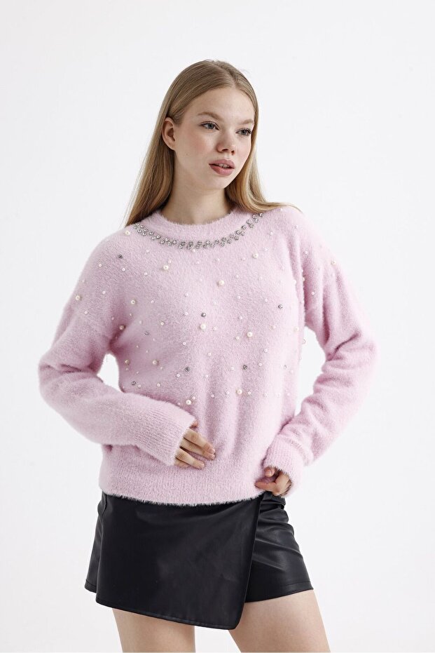 Knitwear Sweater with Stones and Pearls