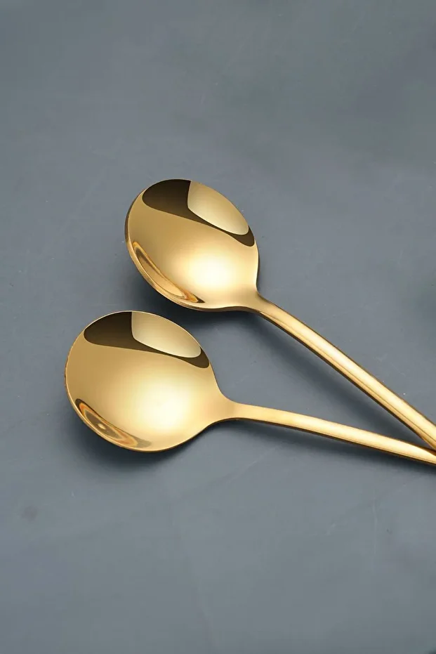 1010 Çelik Gold 12 Adet 18 cm Uzun Tatlı Latte Dondurma Kaşığı cin510sr-12 - 2
