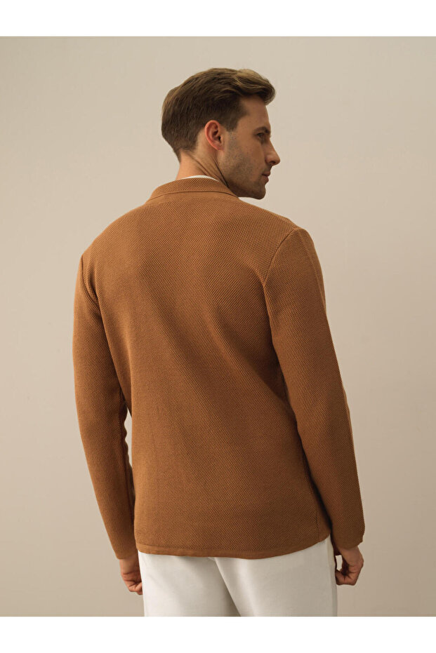 Erkek Camelmelanj %100 Pamuk Regular Fit Triko Ceket - 4