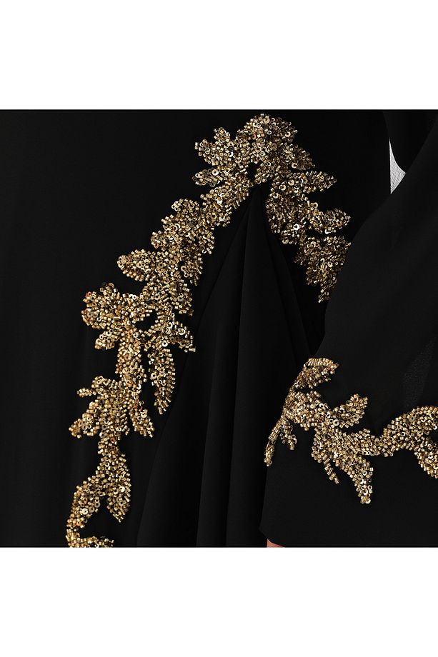 LÜKS ABAYA STAR GOLD ŞIK ABAYA KREP ŞİFON KALİTELİ KUMAŞ EL İŞLEMELİ ÖZEL DİKİM - 4