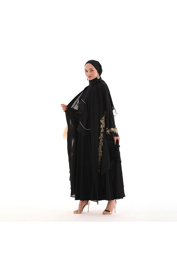 LÜKS ABAYA STAR GOLD ŞIK ABAYA KREP ŞİFON KALİTELİ KUMAŞ EL İŞLEMELİ ÖZEL DİKİM - 7