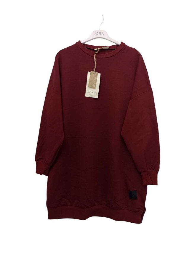 Women's Two Yarn Organic Cotton Crew Neck Above Knee Bordo Tunic/Sweatshirt 30644