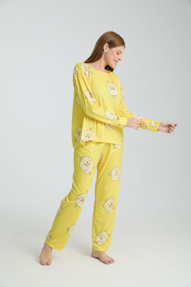 Rasa Sarı Pijama Takımı 3 Parça Alt Üst Bere Uzun Süper Soft Fnm - 7