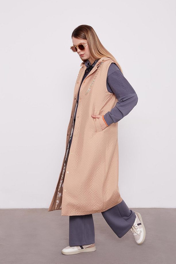 Camel Taş Zincirli Kapitone Yelek - 1