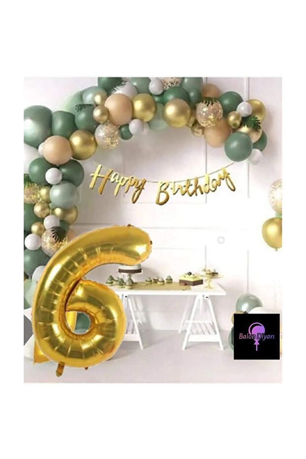 50 Pieces Balloon Luxury Pink Mold Green Gold 6 Years Balloon Set