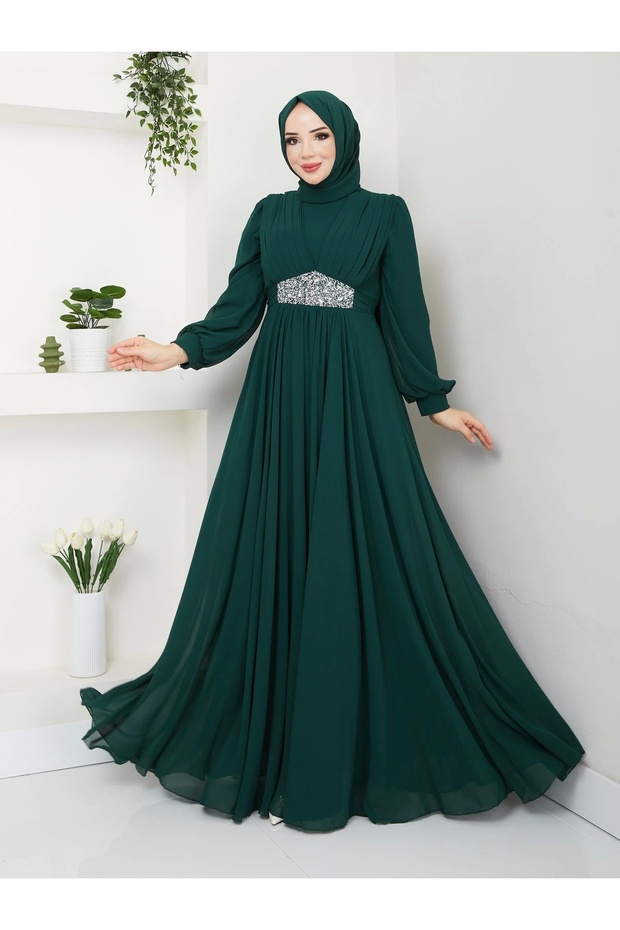 Tesetture Pleated Evening Dress and Shals Set
