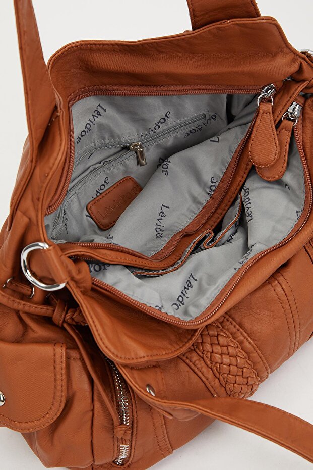 حقيبة كتف بنمط زجاجي برتقالي - 4