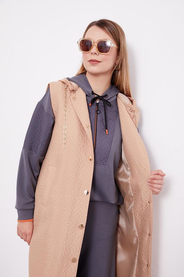 Camel Taş Zincirli Kapitone Yelek - 5