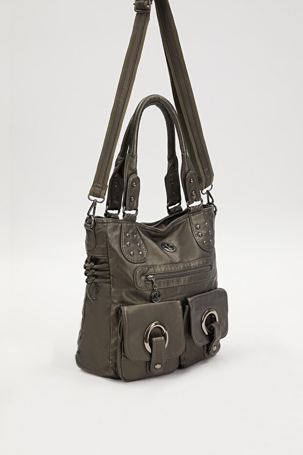 Gray Bird Eye Detailed Shoulder Bag