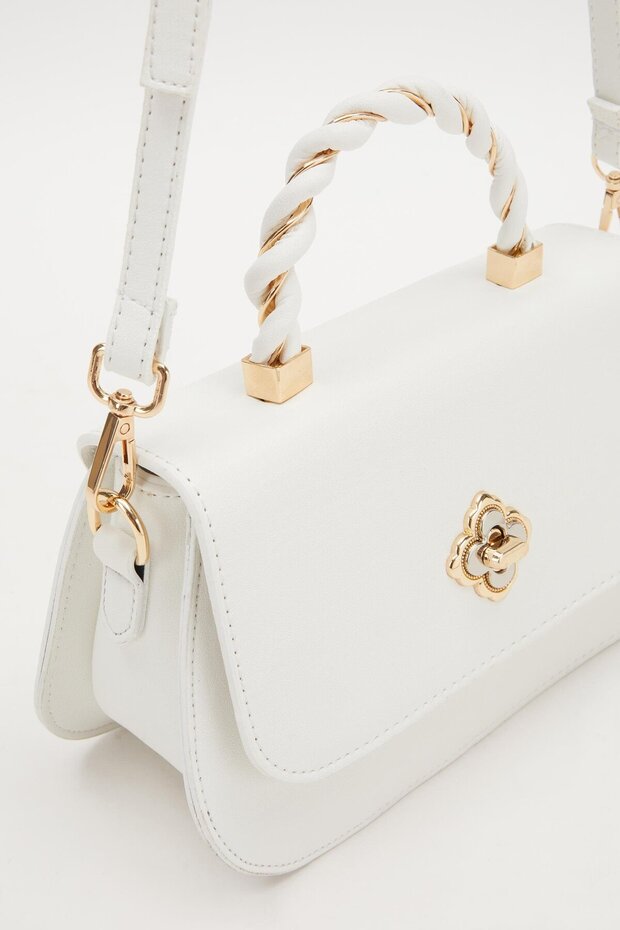 حقيبة يد بنمط ملتوي أبيض - 3